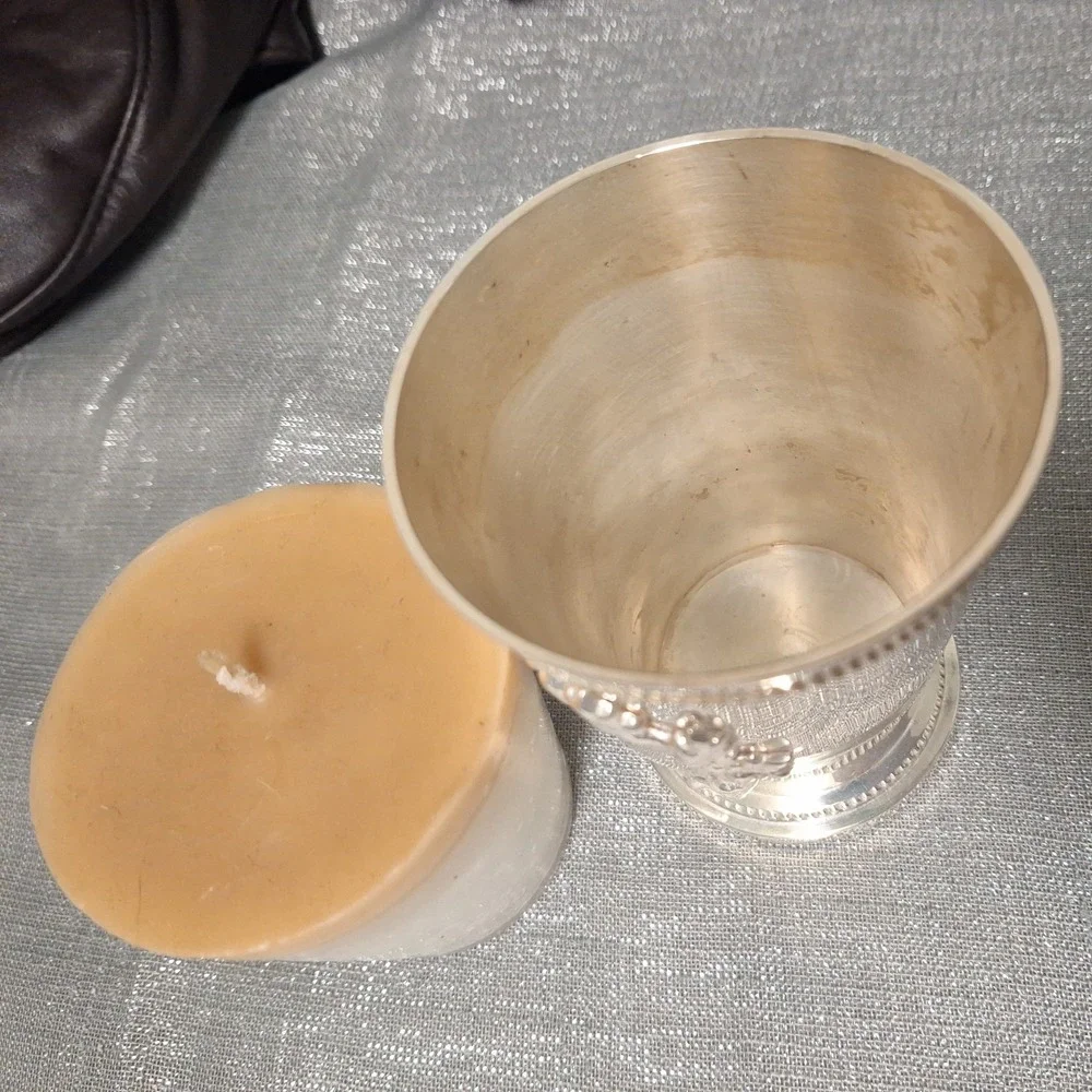 Two's Company Blenheim Crested Mint Julep Cup Silver Plate with Wax Candle Tag
